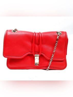 MCM Red Leather Chain-Detail Crossbody Bag